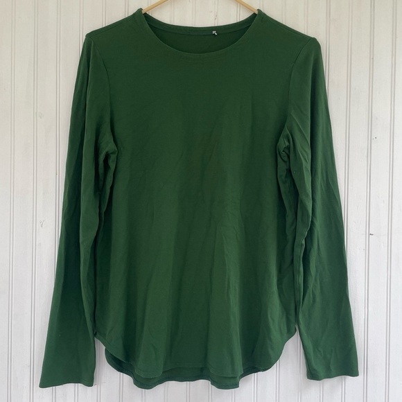 Eileen Fisher Forest Green Wide Crewneck Long sleeve Tee Size Small - Picture 1 of 5